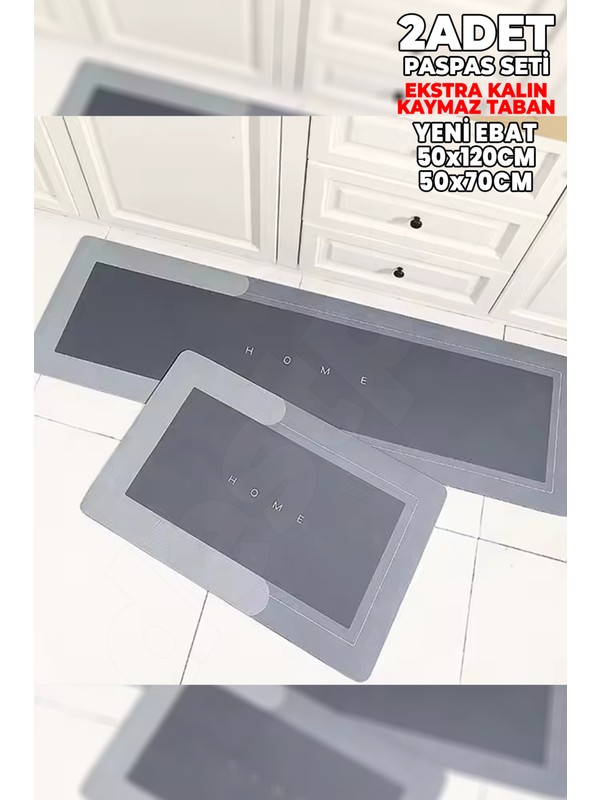 2 Adet (Ekstra Kalın) 50X120 50X70 Su Emici Kaymaz Taban Banyo Paspası Seti Mutfak Tezgah Önü Paspas