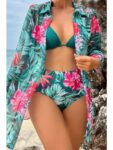 3 Parça Yüksek Bel Gömlek ve Bikini Takımı