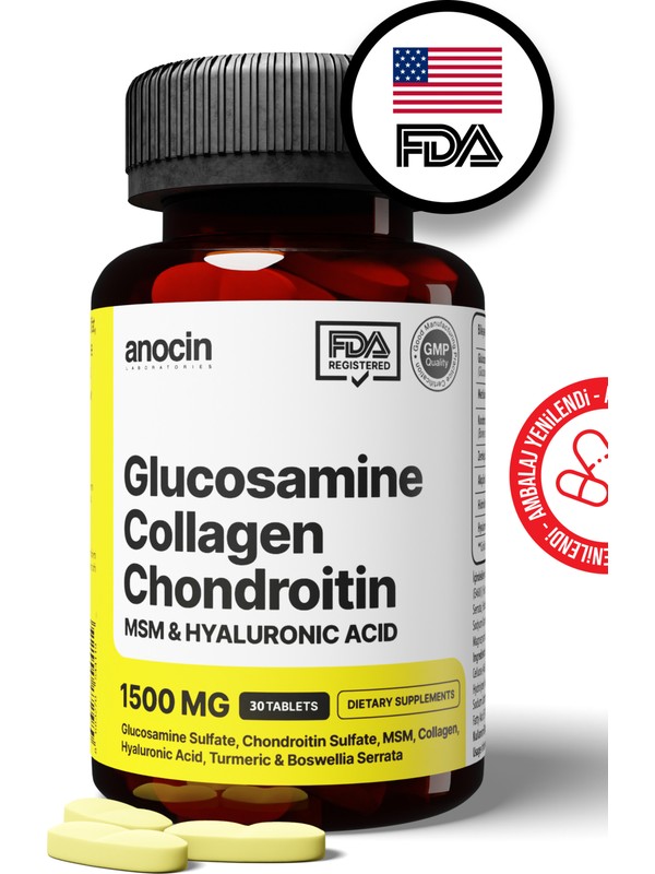Anocin Glukozamin 1500 mg Msm Kondroitin Glucosamine Collagen Complex 30 Tablet