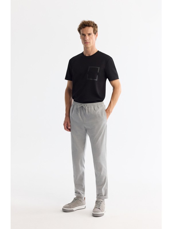 AVVA Erkek Gri Beli Lastikli Bağcıklı Duble Paça Jogger Relaxed Fit Pantolon E003000