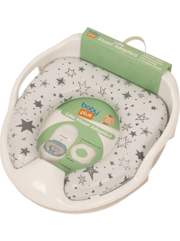 Baby Plus Lüks Bebek Klozet Adaptörü Kaymaz Taban Yumuşak Sünger Suni Deri Mavi Katlanabilir