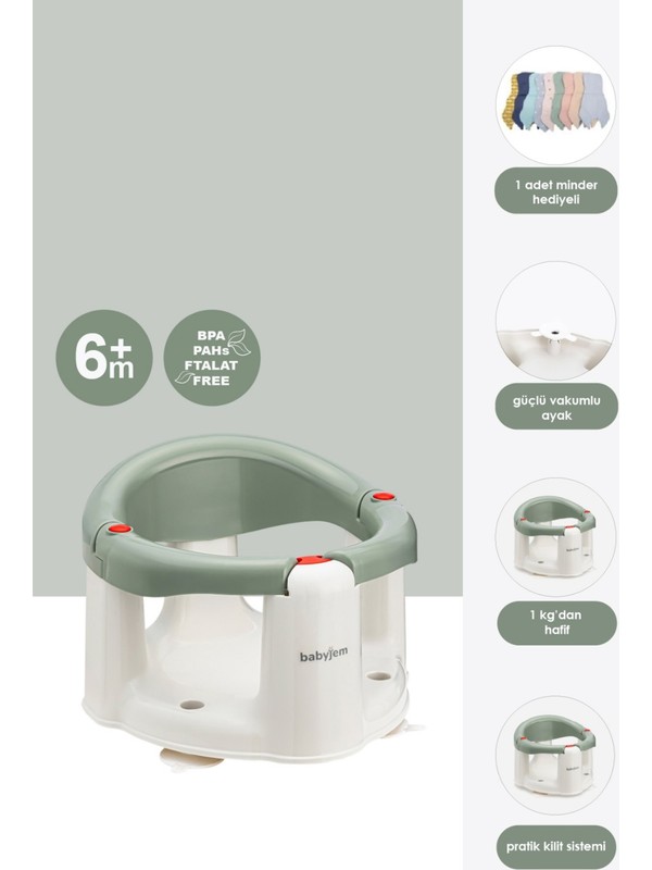 Babyjem Önden Açılır Banyove Mama Oturağı ve Minderi Soft Yeşil – 2’Li Set