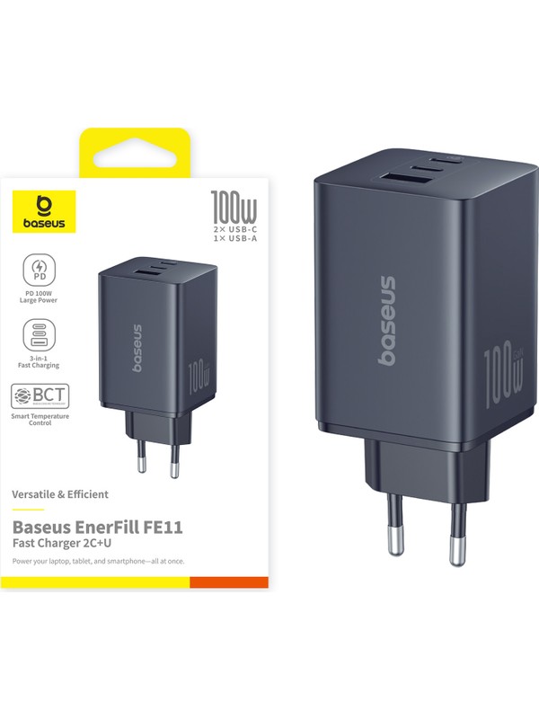 Baseus Enerfill Süper Hızlı FE11 2C+U 100W Şarj Cihazı-Siyah