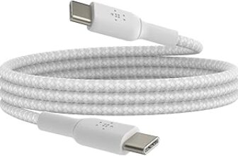 Belkin Boost Charge Örgülü USB-C – USB-C Kablosu 1 m, Beyaz