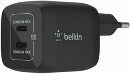 Belkin Çift USB-C Duvar Şarj Cihazı 45W, iPhone 14, 13, 12, Pro, Pro Max, iPad Pro 12.9, 11, MacBook, Galaxy S23, S23+, Ultra, Tab ve daha fazlası için GaN Teknolojili PD 3.0 Hızlı Şarj