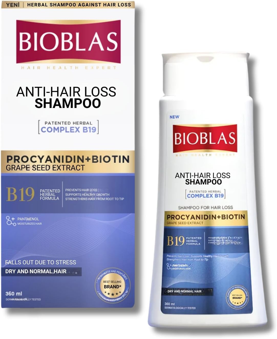 Bioblas Saç Dökülmesine Karşı Bitkisel Şampuan – Argan & Zeytinyağı İçerikli, Biocomplex B19, Parlaklık ve Onarım Sağlayan Şampuan, 360 ml
