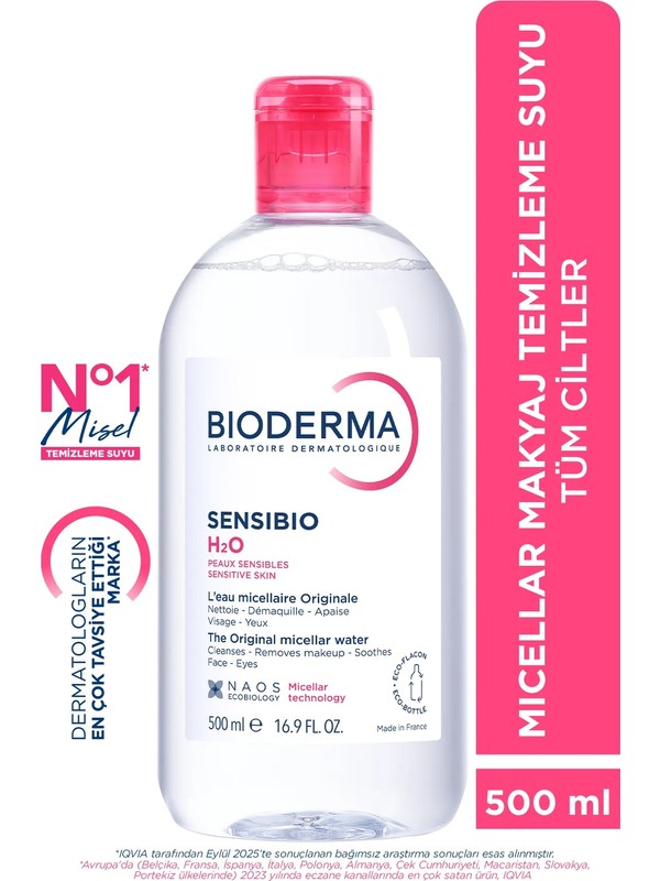Bioderma Sensibio H2O Makyaj Temizleme Suyu – Hassas Ciltler için Yatıştırıcı ve Dengeleyici Etki, 500 ml