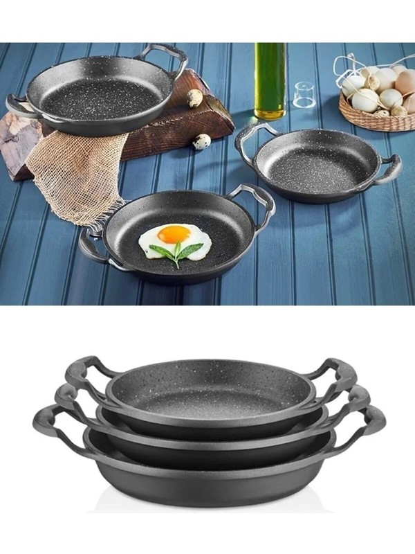 Elit Mutfak Gri Granit Kaplama Alüminyum Döküm Sahan Set 3’lü(18-20-22 Cm)
