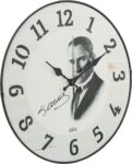 Emores 36 Cm Gerçek Bombe Cam Akar Saniye Sessiz Mekanizma Dekoratif Atatürk Duvar Saati