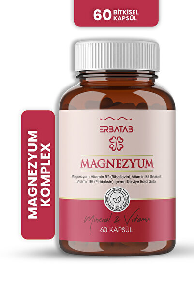 Erbatab Magnezyum 3 Lü Form (BİSGLİSİNAT, SİTRAT, MALAT) & Vitamin B2 , B3 , B6 – 60 Kapsül