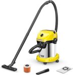 Kärcher WD 3-18 akülü ıslak/kuru elektrikli süpürge, filtre, derz ve ıslak/kuru başlığı dahil, 225 Watt, plastik hazne: 17 l, hortumu: 2 m, pilsiz, şarj cihazı yok, sarı