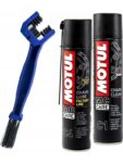Motul Motosiklet Zincir Bakım Seti C1 Temizleme Spreyi C4 Yağlayıcı ve Fırça Tüm Zincir Tipleri İçin
