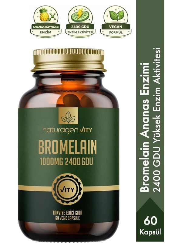 Naturagen Bromelain 1000 mg – 2400 GDU – 60 Kapsül | Ananas Kaynaklı Enzim | Takviye Edici Gıda