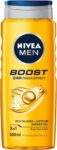 NIVEA Men Boost Duş Jeli 500 ml, 3’ü 1 Arada Komple Bakım, Vücut, Saç ve Yüz için, Kafein ile Canlandırıcı Bakım