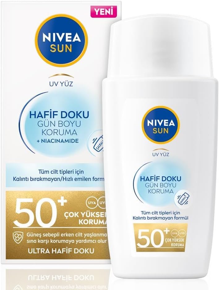 NIVEA Sun SPF 50 Hassas Yatıştıran Nemlendirici Güneş Yüz Kremi 50 ml, Çok Yüksek Güneş Koruyucu,Güneş Alerjisine Karşı Koruma,Yağsız Cilt Hissi
