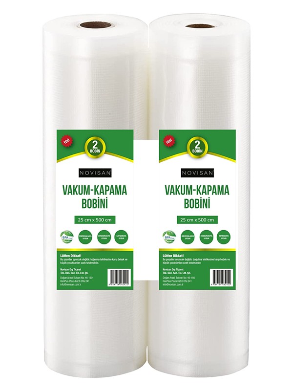 Novisan 25×500 cm 2 Bobinli Vakum Kapama Bobini Gofrajlı Tırtıklı Ev Tipi Vakum Makinası Poşeti
