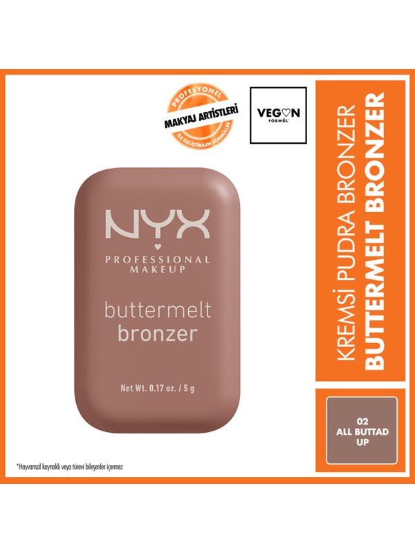 NYX Professional Makeup Buttermelt Kremsi Pudra Bronzer 02 All Buttad Up 12 Saat Kalıcı Etki