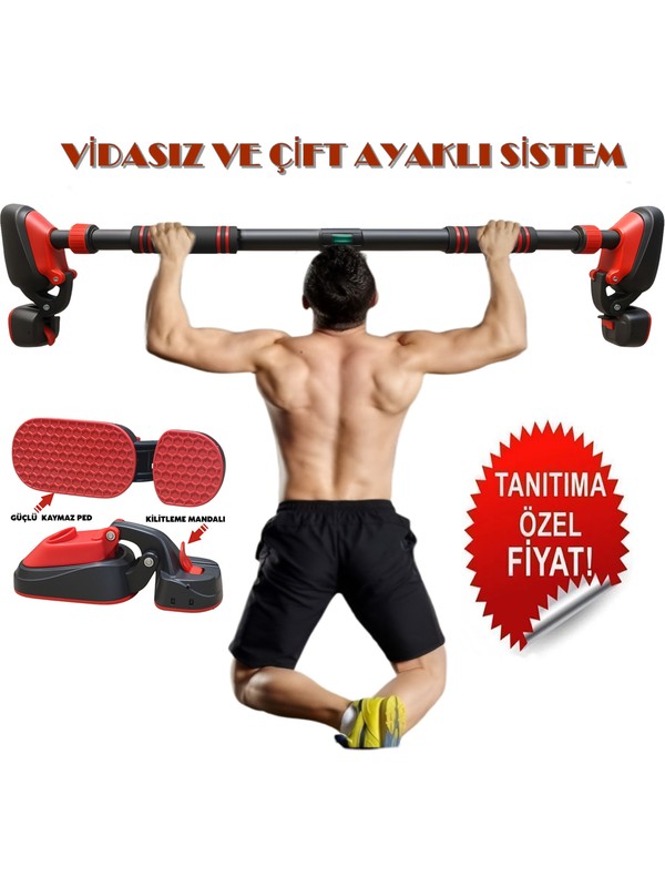 Reidan Bx Çift Ayaklı 92-120CM Koridor Kapı Barfiksi Barfix Aleti Çubuğu Çekme Barı Demiri Bar Barfix