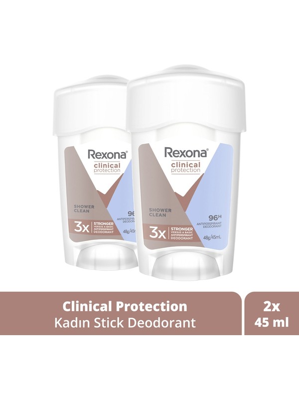 Rexona Clinical Protection Kadın Stick Deodorant Shower Clean 96 Saate Kadar Koruma 45 Ml X2 Adet