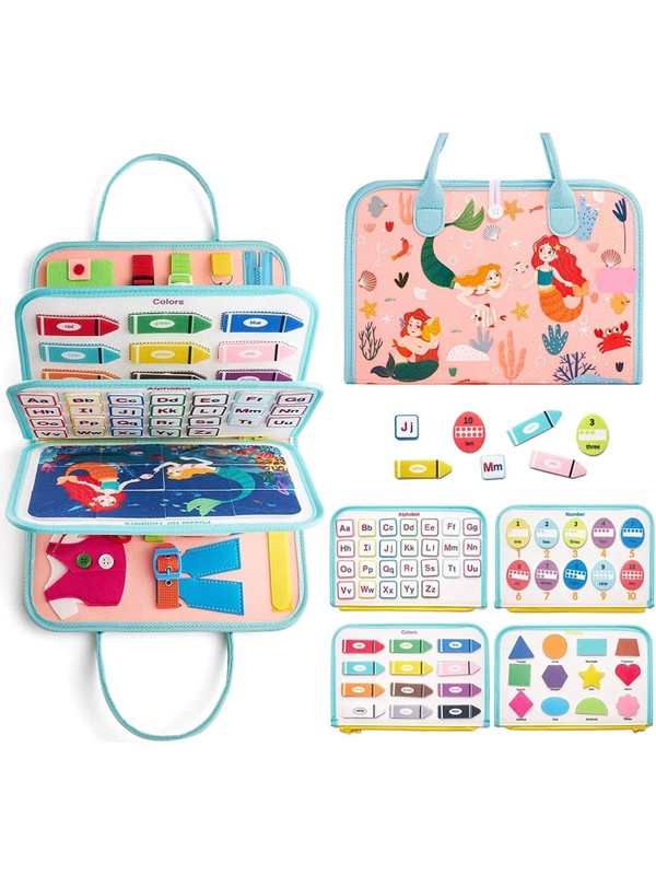 Robo Kids Montessori Keçe Eğitim Çantası Busy Board- Pembe Prenses 8 Sayfa