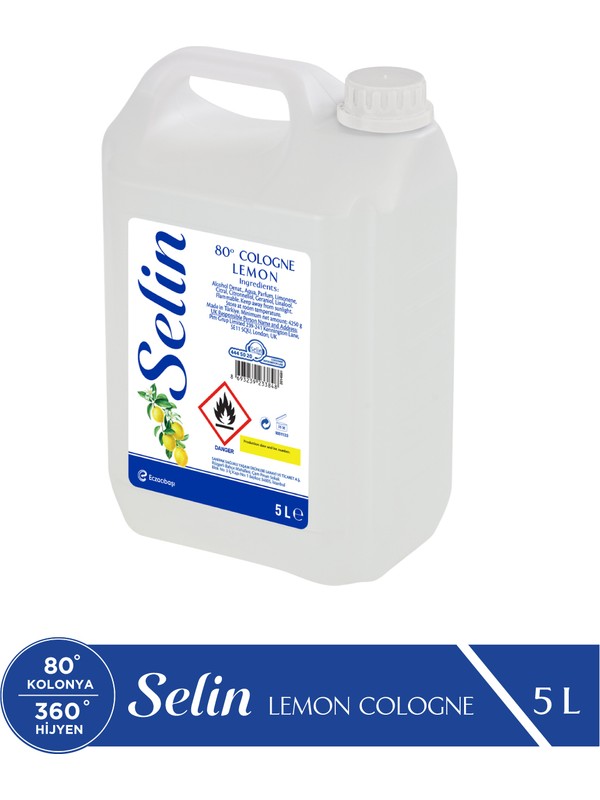 Selin Limon Kolonyası 5 lt 80° Alkol İçeren Dökme Ferahlatıcı Koku ile Güvenli Kullanım