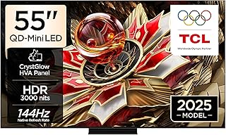 TCL 55 inç Akıllı TV 55Q6C 4K QD-Mini LED Renkli Quantum Crystal HDR10+ Oyun Google TV, 144Hz Doğal Yenileme Hızı, ONKYO 2.1 Hi-Fi Ses Sistemi, Dolby Atmos, Yapay Zekâ Modu, Game Master