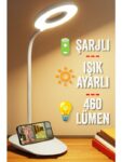 Telvesse Şarjlı Masa Lambası Dokunmatik 3 Renk 24 LED Telefon Standlı Kademeli Çalışma Okuma Işığı Gece Lambası
