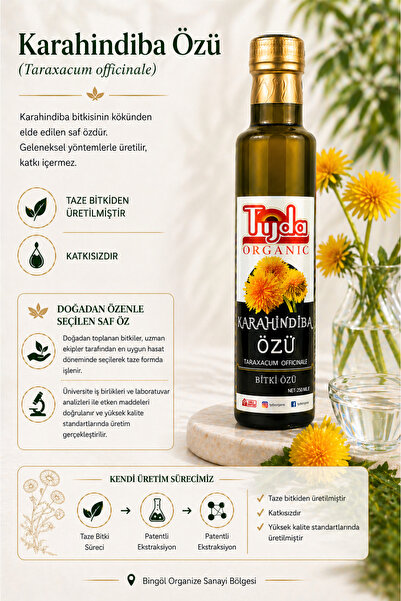 TİJDA Karahindiba kökü özü-Saf Taze Bitki Kökünden üretilmiştir-katkısız-saf (TARAXACUM OFFİCİNALE) 250 ml