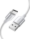 Ugreen Örgülü USB Type-C Şarj ve Data Kablosu, Beyaz, 1 Metre