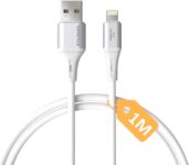 USB A-Lightning Şarj Kablosu, 1Metre, 3.1A Hızlı Şarj, Beyaz/Gümüş Metal, REMORAX Wahoo (1Ad x 1Metre Beyaz)