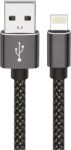 3 Metre Örgülü USB Şarj ve Data Kablosu, iPhone için, Hızlı Şarj ve Veri Transferi, Siyah Örgü Naylon Kaplama