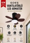 42W Tavan Vantilatörü LED Avize Armatür 64cm 5 Kanat 6 Kademeli Fan Ters Dönüş ve Gece Lambası Modu Uzaktan Kumandalı Siyah Kiraz