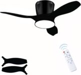 Tavan Vantilatörü LED Avize Armatür 45W 54CM 3 Kanatlı Sessiz DC Motor Uzaktan Kumandalı 3 Kademeli Fan Zamanlayıcı Gece Lambası Modu Akıllı LED Aydınlatma Siyah