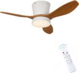 Tavan Vantilatörü LED Avize Armatür 45W 54CM 3 Kanatlı Sessiz DC Motor Uzaktan Kumandalı 3 Kademeli Fan Zamanlayıcı Gece Lambası Modu Akıllı LED Aydınlatma (Beyaz Ceviz)