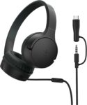 Belkin SoundForm Mini Kids Kablolu Kulaklık (Siyah) – USB-C + 3,5 mm Adaptör, Dahili Mikrofon, 85 dB Ses Sınırı, Eğlenceli Çıkartmalar, iPhone, iPad, Galaxy Uyumlu